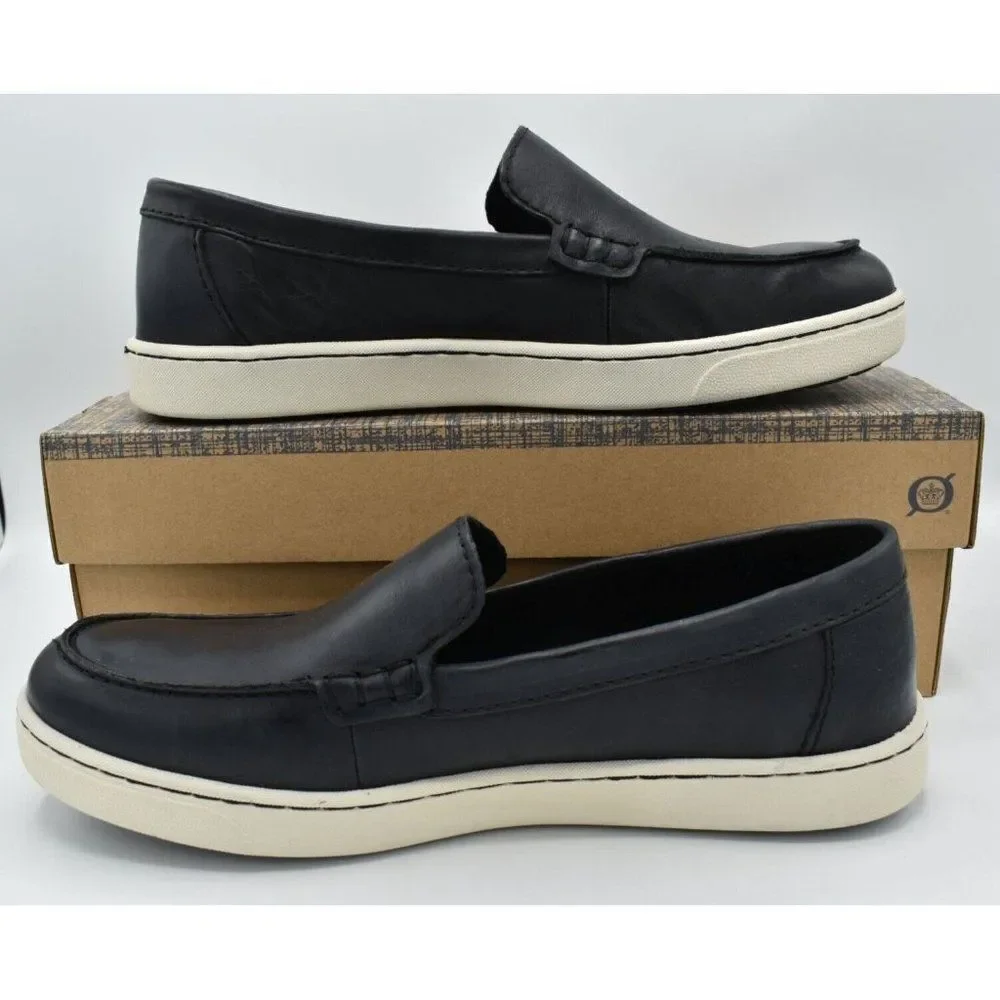 Born Mens Size 10.5 Axel Black Full Grain Leather Slip On Loafers Sneakers Shoes